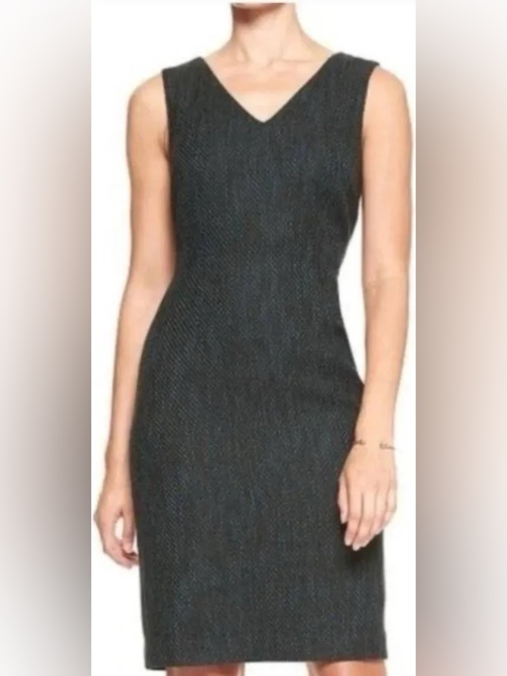 Banana Republic Factory Blue and Green Boucle V Neck Dress Women’s Size OP